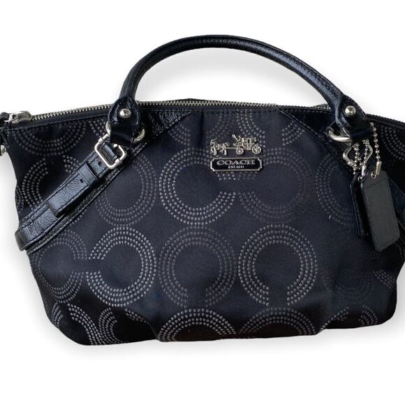 COACH Black Patent 2 Tone Gray C’s Madison Dotted OP Art Sophia Bag Purse #15935 - Picture 1 of 9